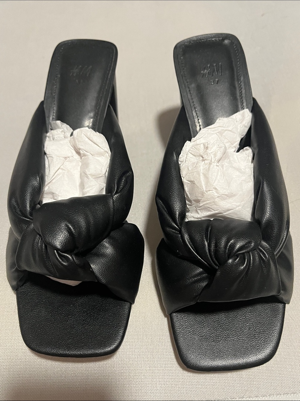 H&M Black Knotted Square-Toe Slide Mules